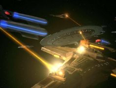 A Galaxy-Class starship engages Dominion troops during the Dominion War.