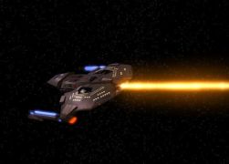 A Saber Class vessel firing phasers.